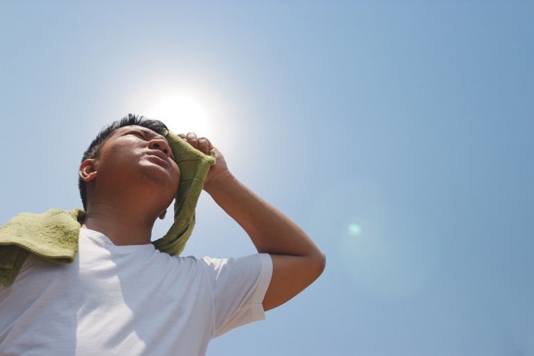 Young man and heat stroke.