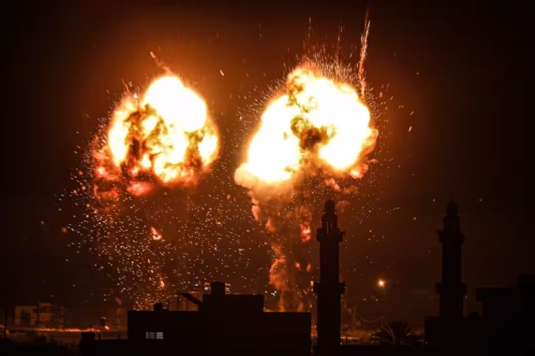 Flames are seen after an Israeli air strike hit Gaza City earlier this week. Source: Getty Images