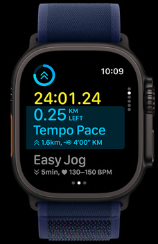 Custom workouts demonstrating how many kilometres left and the amount of time they've been running.