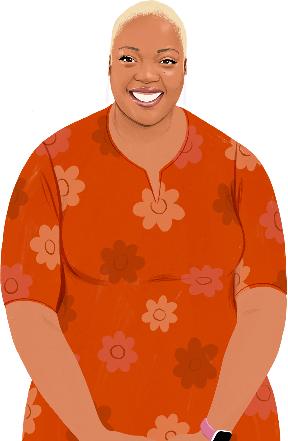 Ilustração da Nafisah sorrindo, olhando para a pessoa que lê o texto; surge um iPad exibindo um símbolo de coração.