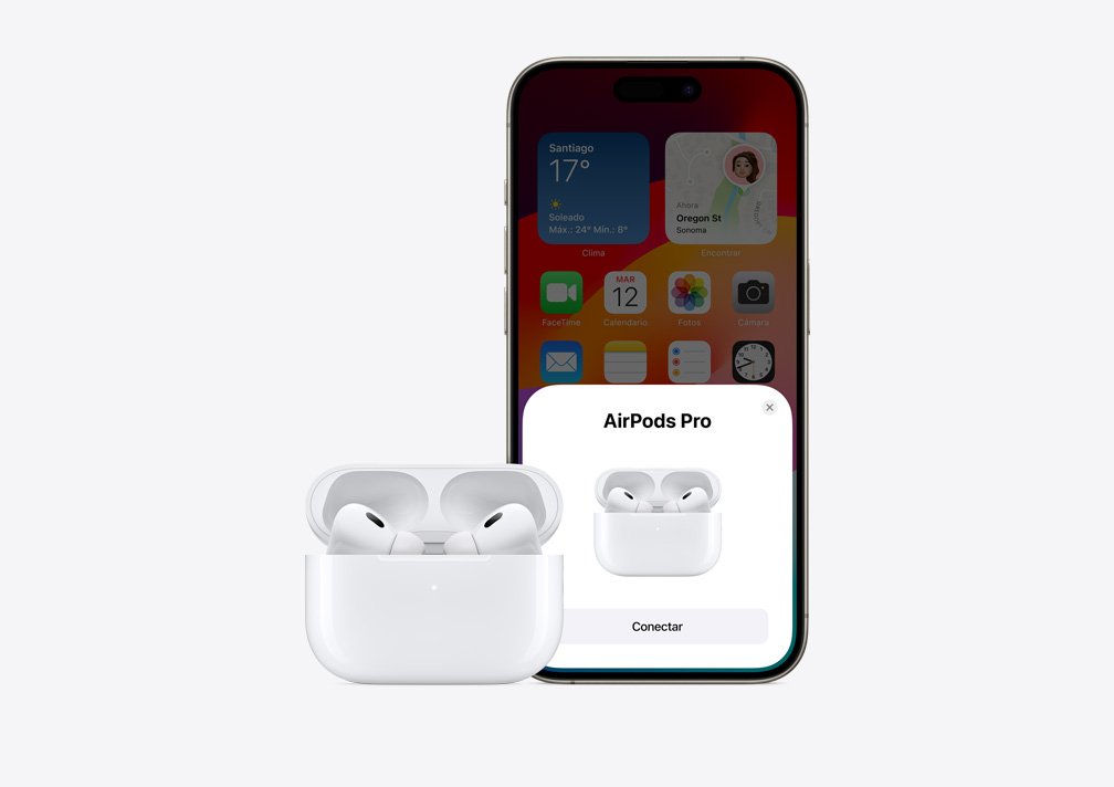 Imagen que muestra la configuración sencilla con un solo toque de los AirPods en un iPhone.