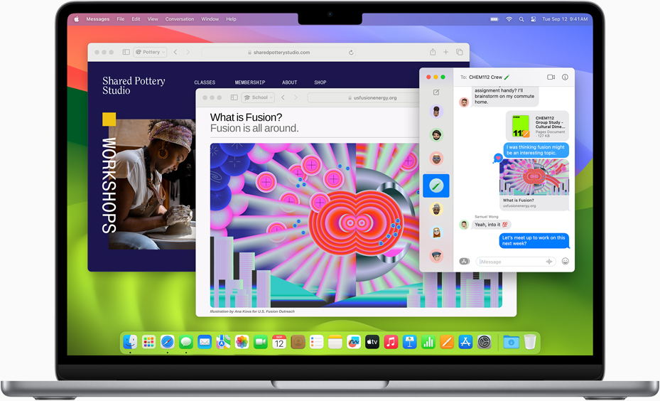 Se muestran Safari y Mensajes en un MacBook Air