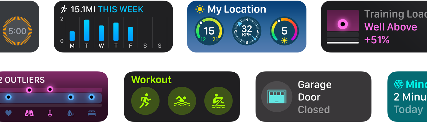 Výběr nových widgetů aplikací pro watchOS