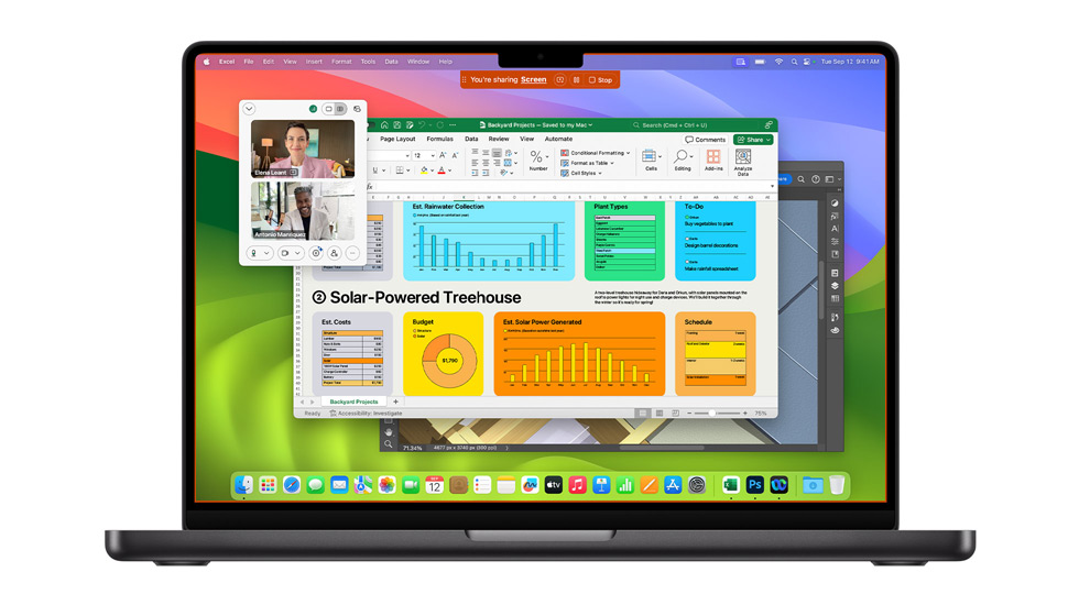 Ein Mac Display mit mehreren geöffneten Apps, darunter Zoom und Excel.