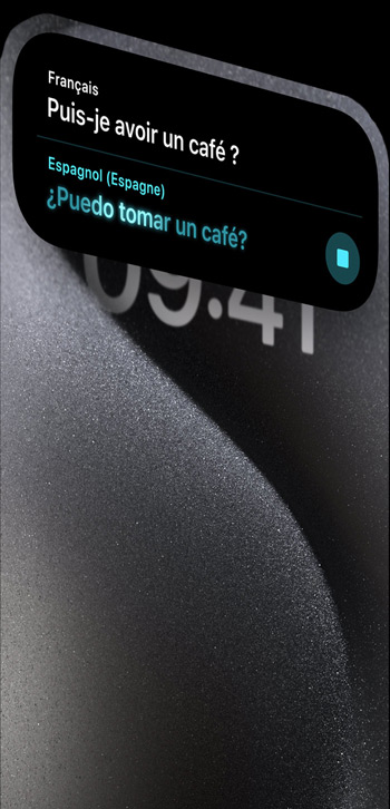 L’app Traduire montrée comme option pour le bouton Action