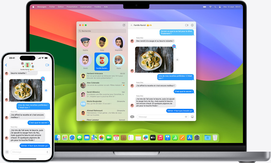 Les mêmes messages s’ouvrent sur le MacBook Pro et sur l’iPhone 15