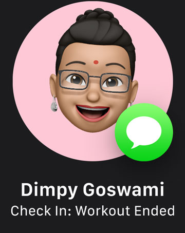 A memoji with Messages icon indicating Check In