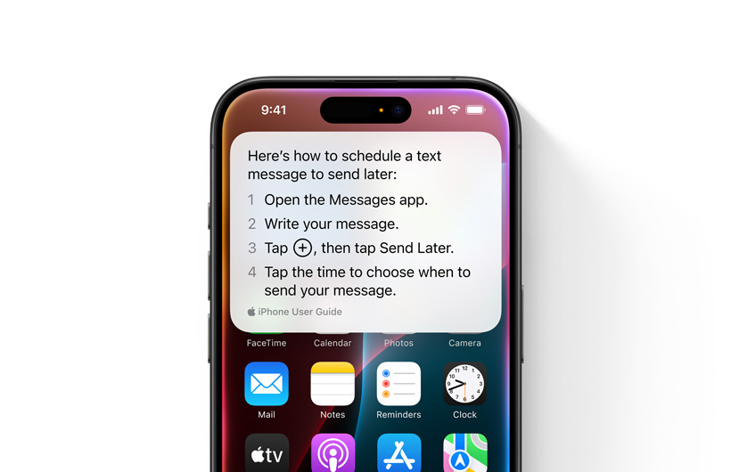 iPhone에 문자 메시지를 나중에 보낼 시간을 예약하는 방법에 대한 단계별 가이드가 표시되어 있는 모습