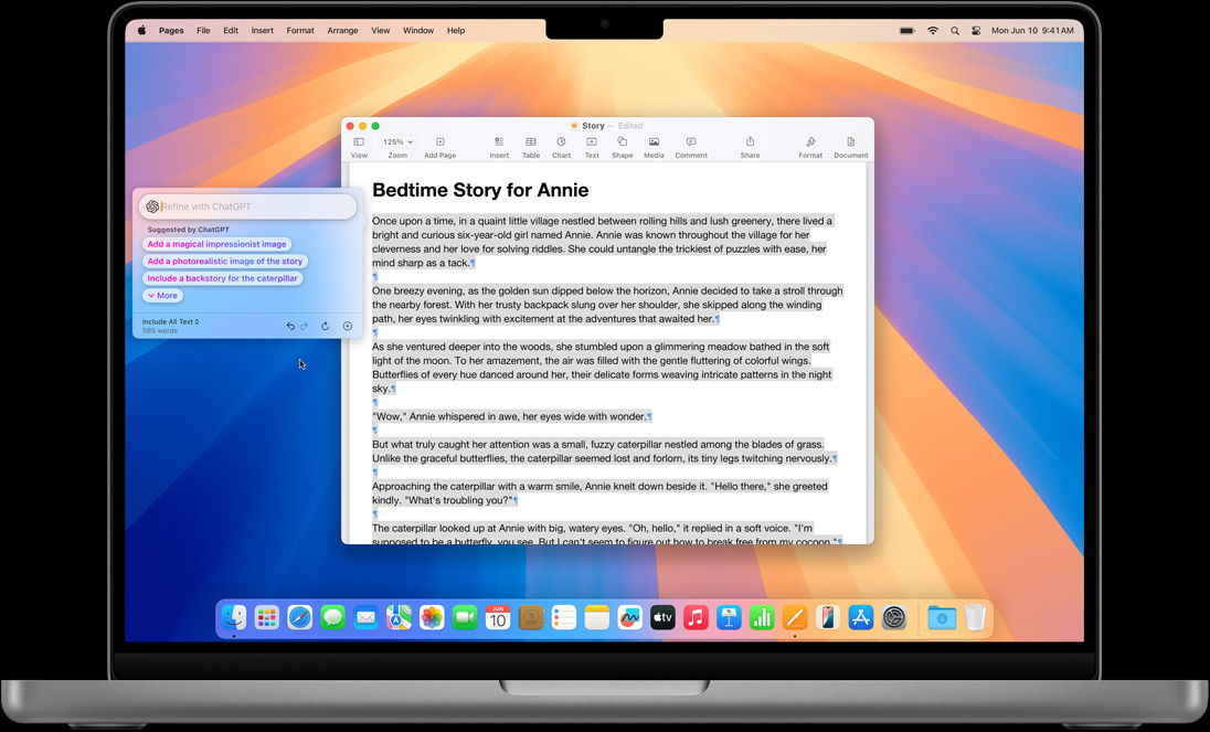 MacBook에 글쓰기 도구의 작성 기능이 표시되어 있는 모습