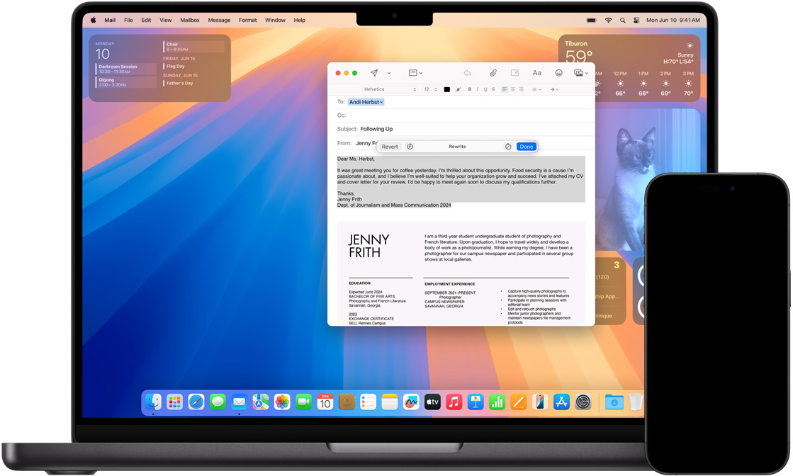 iPhone 및 Mac에 글쓰기 도구가 표시되어 있는 모습