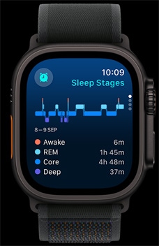 The Sleep app showing how much time someone has spent in REM, core, and Deep sleep.