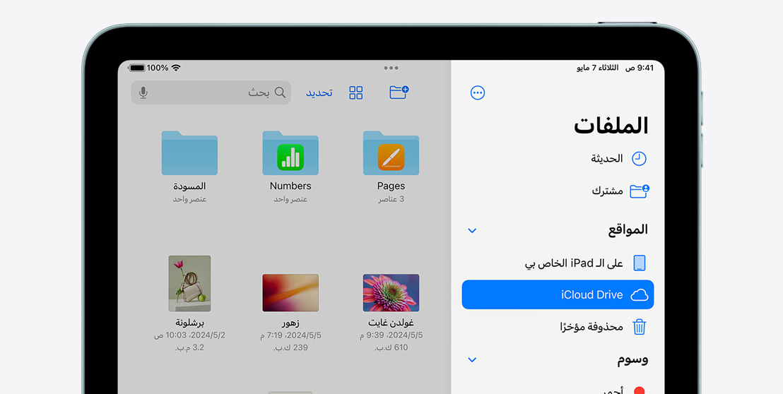 iPad Air يعرض تطبيق الملفات.