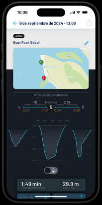 Un Apple Watch Ultra 2 muestra el resumen de una inmersión.
