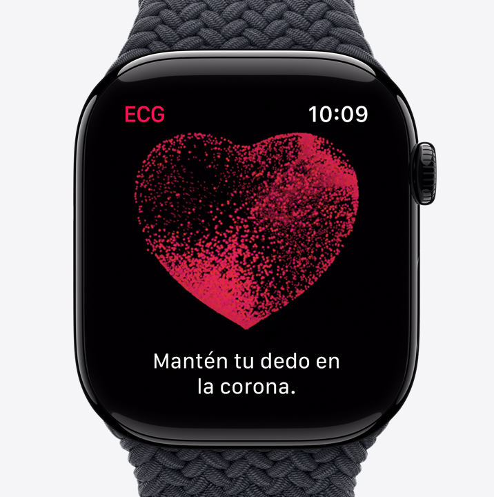 Un Apple Watch Series 9 muestra la app ECG haciendo una lectura.