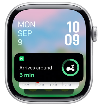หน้าจอ Apple Watch ที่แสดงวิดเจ็ตแอป Uber