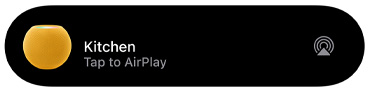 AirPlay 圖像顯示名叫廚房的 HomePod mini 正在播放音樂