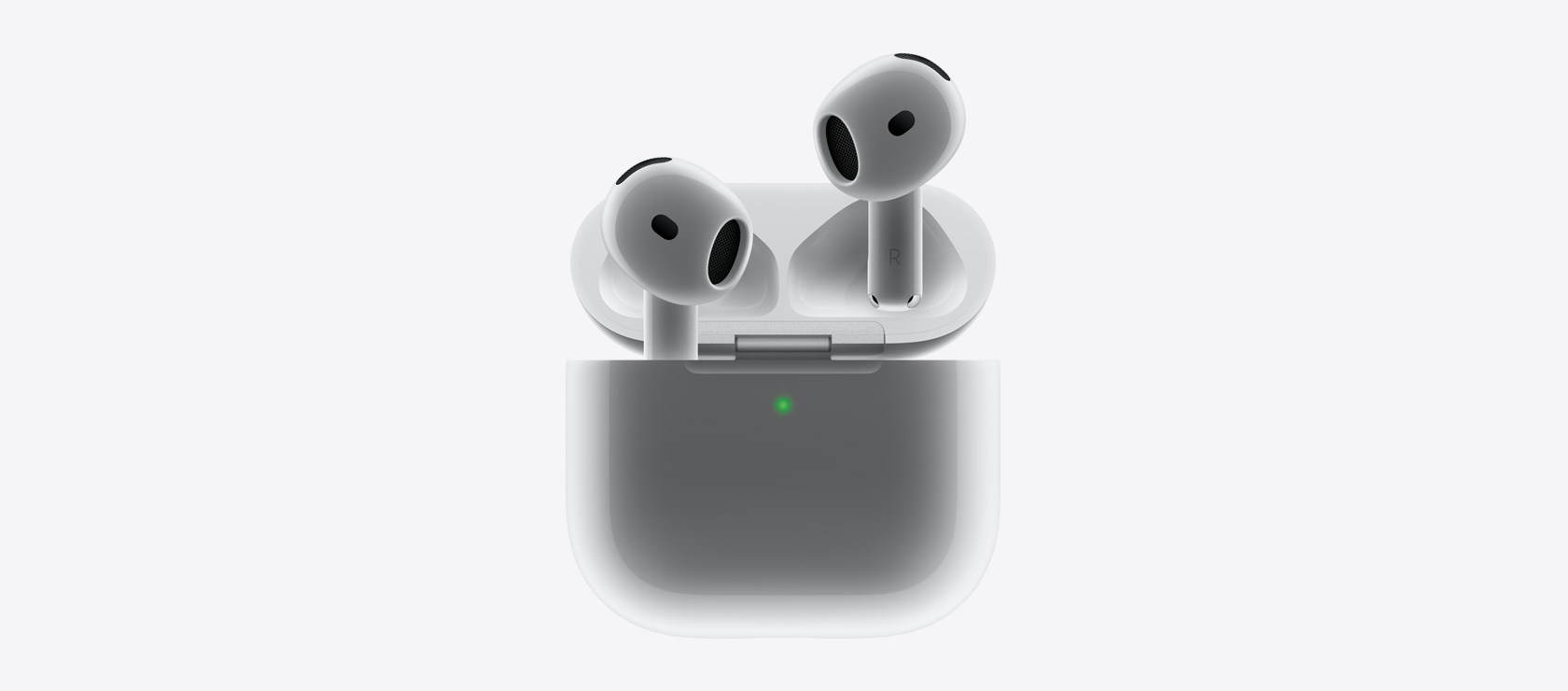 صورة توضح إدخال سماعة AirPods 4 في علبة الشحن.