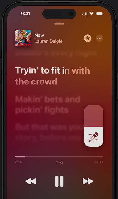 Apple Music Sing -tila iPhonessa, toistossa Lauren Daiglen New-kappale