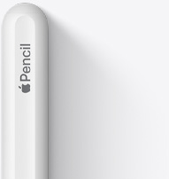 2. paaudzes Apple Pencil augšdaļa ar noapaļotu galu, Apple logotipu un nosaukumu Pencil.