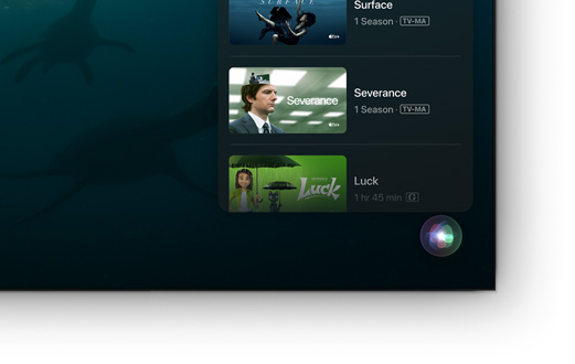 Ein Flachbildfernseher mit einer Liste von Apple TV+ Filmen und Serien