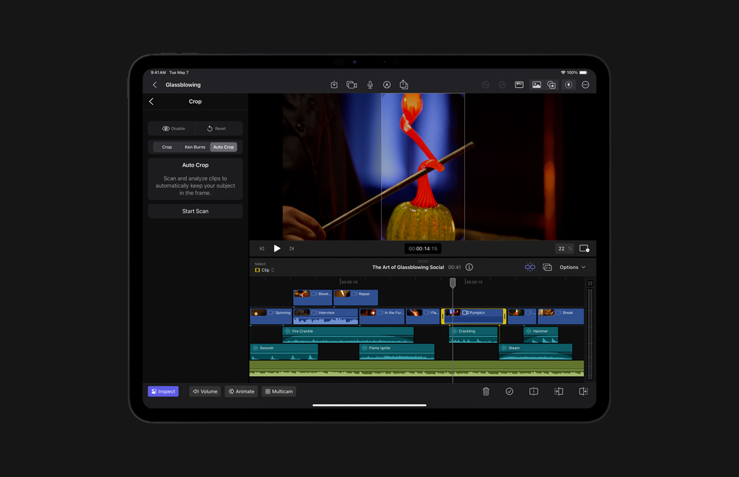 Anpassen des Seitenverhältnisses von Filmmaterial in Final Cut Pro für iPad auf dem iPad Pro