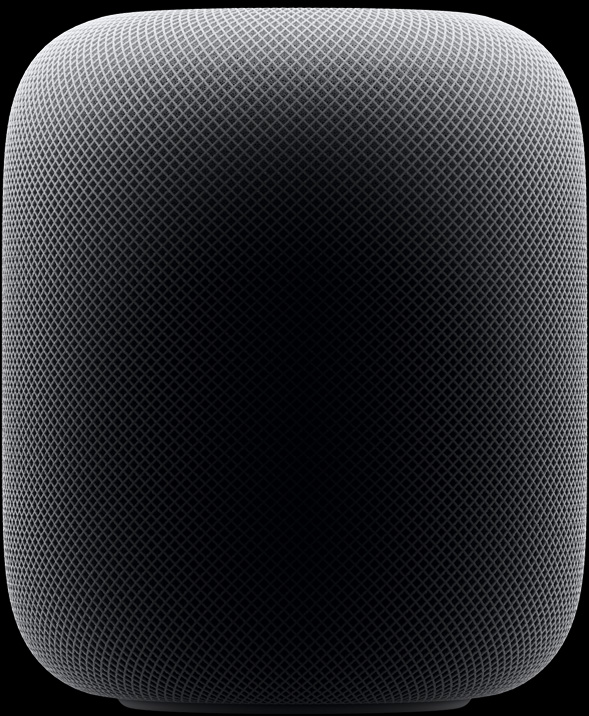 Der zoomes ind på et produktfoto af HomePod set fra siden