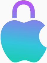 Kleurenafbeelding van een Apple logo met een hangslot dat voor privacy staat.