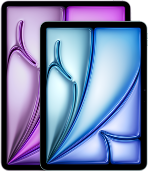 Преден изглед на 13-инчов iPad Air и 11-инчов iPad Air, акцентиращ върху разликата в размера.