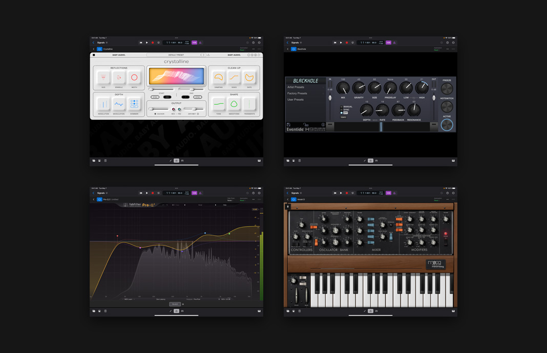 Painel de extensões de terceiros que também funcionam no Logic Pro para iPad.