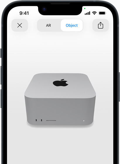 Anteprima della visualizzazione in realtà aumentata di Mac Studio su un iPhone