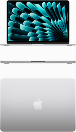 シルバーのMacBook Airの前面と上から見た図