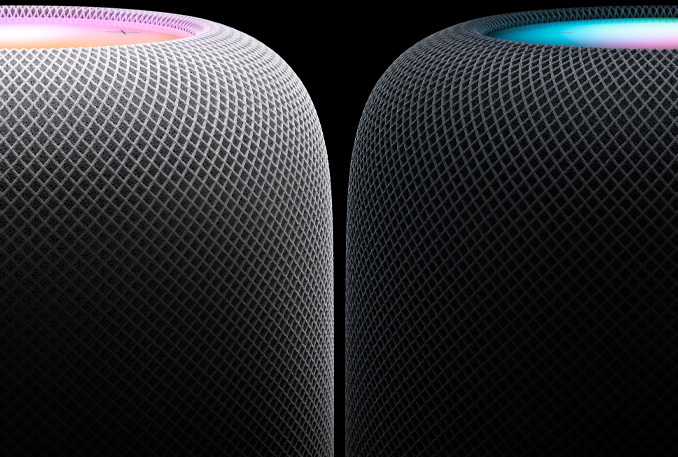 Imagen que muestra un HomePod blanco junto a otro color medianoche