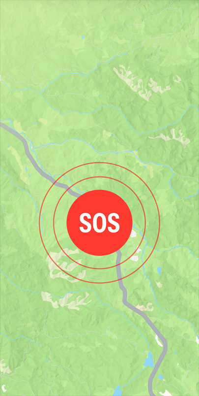 Symbole d’Urgence SOS au-dessus d’une route dans l’app Plans.