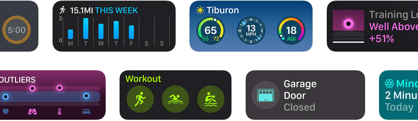 Seleção de novos widgets de apps para watchOS