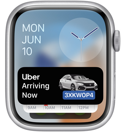 An Apple Watch screen displaying the Uber app widget