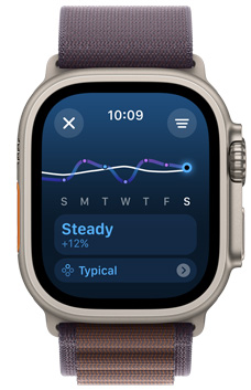Apple Watch Ultra screen displaying a training load trend of Steady over a one week period
