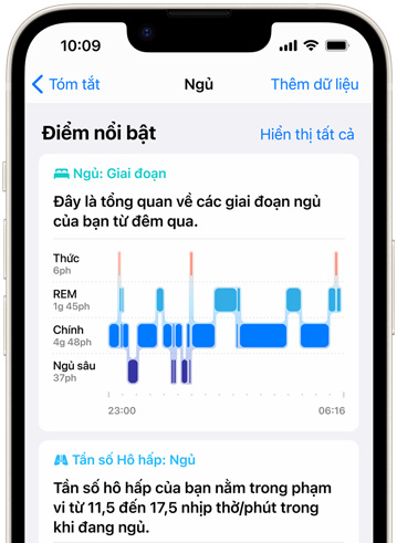 An iPhone device displaying Sleep Stages in the Health app.