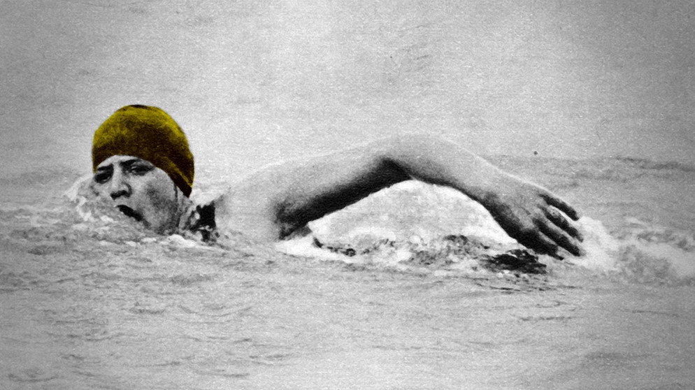 Gertrude Ederle durchschwimmt 1926 als erste Frau den Ärmelkanal. Weitere Porträts gibt's bei FrauenGeschichte - online und im Instagram-Kanal. | Bild: Scherl/Süddeutsche Zeitung Photo/Bearbeitung:BR