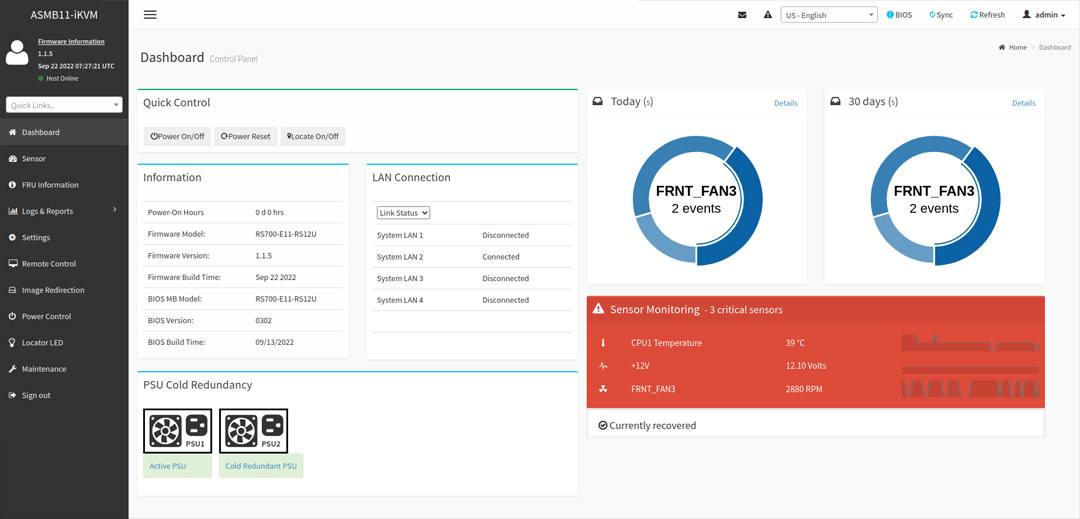 ASUS ASMB11-iKVM dashboard interfac