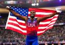 USA’s Noah Lyles celebrates winning the Men’s 100m Final at the Stade de France on the ninth day of the 2024 Paris Olympic Games in France. Picture date: Sunday August 4, 2024.