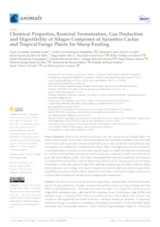 Thumbnail de Chemical properties, ruminal fermentation, gas production and digestibility of silages composed of spineless cactus and tropical forage plants for sheep feeding.