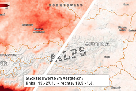 Satellitendaten von Europa vor und nach dem Lockdown. Foto: ESA