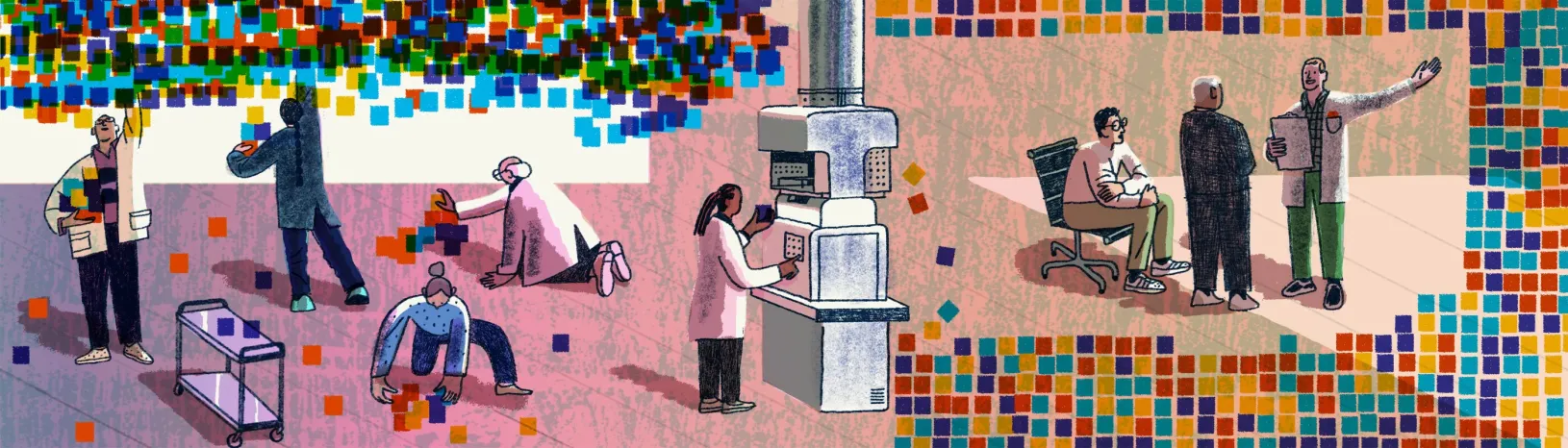 An illustration of figures and representations of data collection. Credit: Josh Cochran