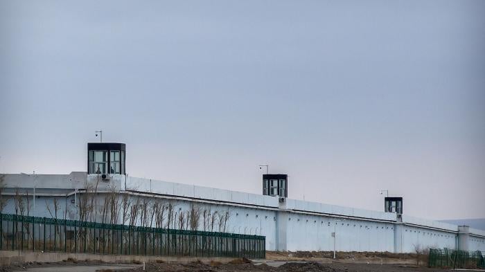 The perimeter wall of the Urumqi No. 3 Detention Center in Dabancheng.