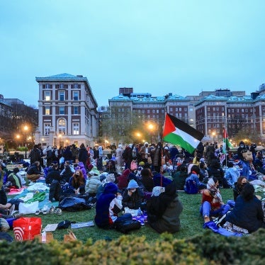 Pro-Palestinian student protesters at a demonstration at Columbia University on the third day of "Gaza Solidarity Encampment" in New York, US, April 19, 2024.