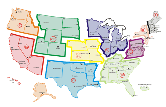 [Image: United States map broken by HUD regions]