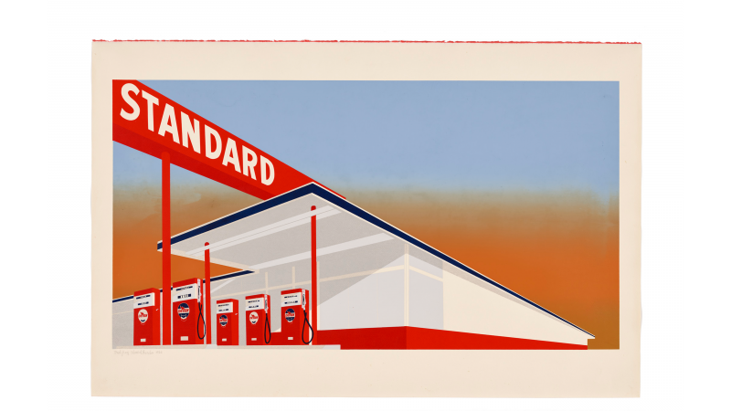 Ed Ruscha, Standard Station, 1966, Los Angeles County Museum of Art, Museum Acquisition Fund, © Ed Ruscha, photo © Museum Associates/LACMA