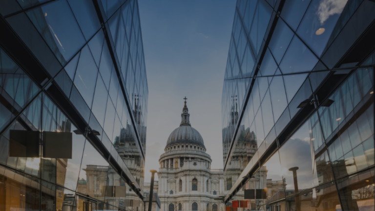 St Paul's cathedral featured in the middle of office buildings