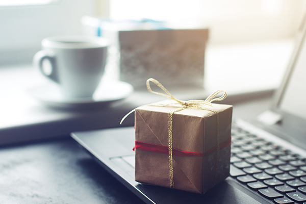 A wrapping gift on a laptop