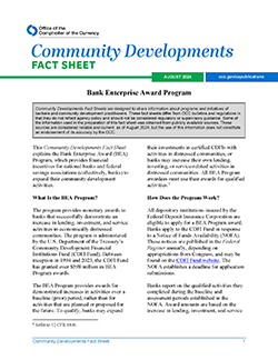 Community Affairs Fact Sheet: Bank Enterprise Award Program Cover Image